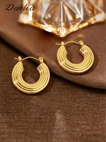 1 par de diseño geométrico dorado de estilo europeo y americano, elegante y exquisito, con patrón de líneas retorcidas y rayas, adecuado para uso diario y de vacaciones, enfocado en mujeres, elegancia real - Dorado - Ver 5