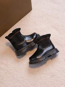 1 Pair Girls' Autumn/Winter Outdoor Fashion Black Boots, Versatile Style - Black - View 6