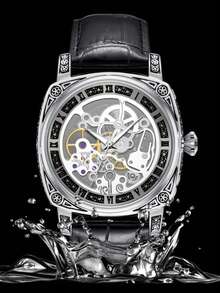 Herren-Armbanduhr in Schwarz aus Zinklegierung, Business-Stil, leuchtend, graviert, Automatik-Tourbillon, skelettiert, mechanisch - Schwarz - Übersicht 10