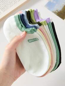 7 Pairs Women's Candy Color Invisible Socks, Random Colors Include Green, Yellow, Pink - Multicolor - View 3