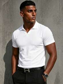 Men's Summer Lightweight Solid Color Short Sleeve Polo Shirt, Suitable For Summer Outdoor Activities - White - View 4
