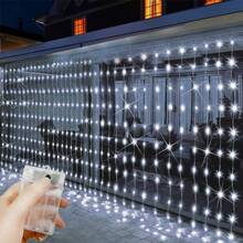 Luces de cortina LED alimentadas por batería AA, 8 modos de iluminación, luces de hadas, adecuadas para habitación, jardín, patio, escenario, decoración de fondo de pared, iluminación de atmósfera romántica para bodas, Día de San Valentín, Halloween, Navidad, luces decorativas colgantes - Lámpara de cortina con caja de pilas AA - Ver 28