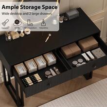 Escritorio moderno de vanidad led con espejo iluminado, mesa de vanidad de maquillaje de iluminación de 3 colores ajustable con 2 cajones de almacenamiento, mesa de vestidor de marco de metal resisten - Negro - Ver 8