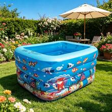 Blue 4-Layer Thickened PVC Mermaid Inflatable Swimming Pool, Home Water Play Tub, Outdoor Yard Play Pool, Foldable - Multicolor - View 1