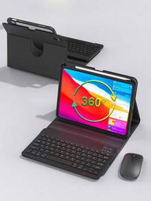 無線鍵盤與滑鼠套組，相容 iPad A16 第 11 代/第 10 代、第 9 代/第 8 代/第 7 代 10.2 吋、Air 10.9 吋/11 吋、Pro 11 吋，PU 皮革平板配件，可拆卸無線鍵盤（150mAh 電池）及附筆槽保護殼 - 黑色 - 查看 2