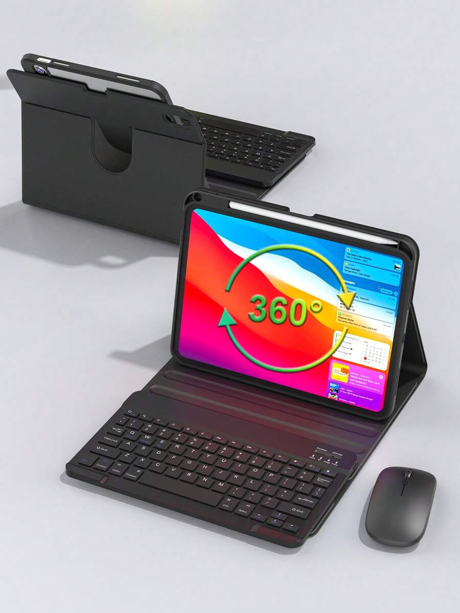 無線鍵盤與滑鼠套組，相容 iPad A16 第 11 代/第 10 代、第 9 代/第 8 代/第 7 代 10.2 吋、Air 10.9 吋/11 吋、Pro 11 吋，PU 皮革平板配件，可拆卸無線鍵盤（150mAh 電池）及附筆槽保護殼