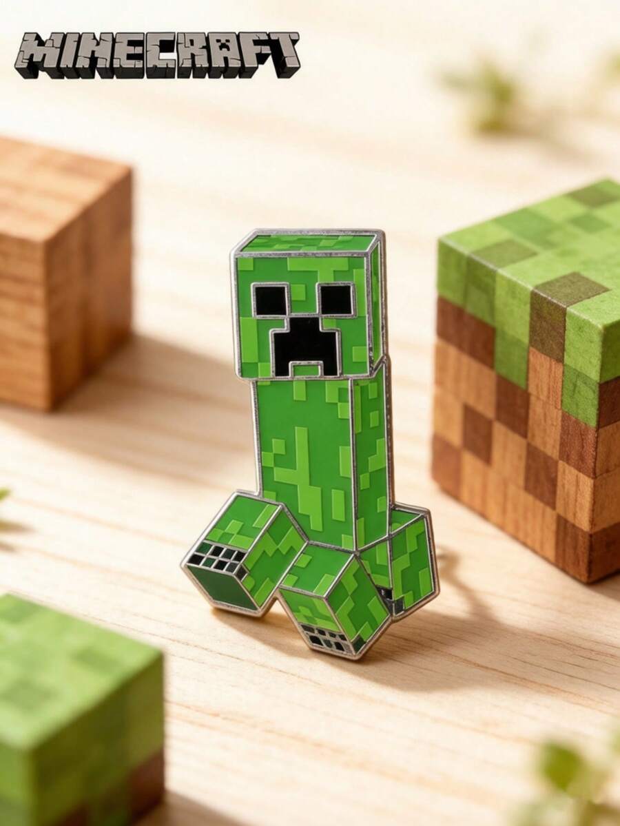 Microsoft 1個 Minecraft 正版授權 Creeper 琺瑯胸章裝飾徽章，適用於包包與衣物，收藏周邊配件，粉絲生日禮物首選