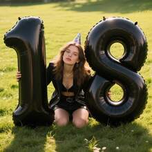 32英吋黑色特大號數字氣球套組 0123456789，適用生日派對、新年、節日、週年紀念裝飾 - 黑色 - 查看 5