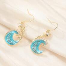 Best-Selling Luxury Wave Double Drop Earrings For Women, Creative Ocean Series Inlaid Versatile Ear Jewelry, Exquisite Holiday Birthday Gift - Gold - View 6