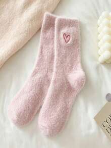 Women's Mid-Calf Floor Socks With Heart Pattern Plush, Soft Thick Daily Long Socks - Multicolor - View 15