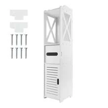 Mobiletto da bagno a pavimento, impermeabile, autoportante, mobiletto contenitore sottile bianco con ripiano e 1, mobiletto multiuso per riporre carta igienica, shampoo e asciugamani, bianco - Bianco - Visualizzare 12