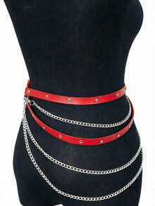 1pc Women's Red Gothic Style Body Waist Belt Performance Costume Accessory, Adjustable Cross Chain One-Piece Waist Belt, Suitable For Daily Wear, Street Style, Runway Events - Red - View 5