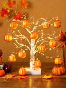 Autumn Birch Tree Light Set, Home Autumn Decor, Thanksgiving Decoration Light Strip With Pumpkin Pendant, Suitable For Autumn, Thanksgiving, Tabletop Decoration, Autumn Party Decoration - White Branch - View 1
