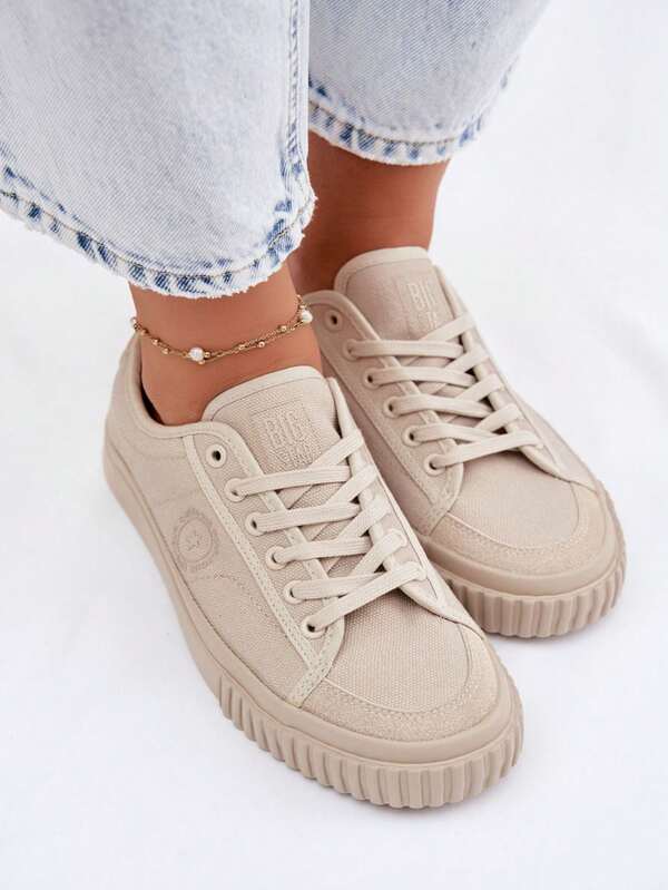 Comfortable Classic Low-Top Women's Sneakers Big Star TT274106 Textile Laced Fashionable Casual Beige