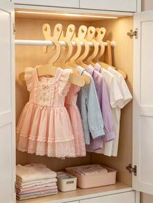 5 buah Gantungan Baju Bayi Kayu dengan Desain Telinga Kelinci, Bentuk Hati Berongga, Sudut Bulat Anti Selip, Dekorasi Kamar Bayi dan Penyimpanan Pakaian Bayi Hemat Ruang - Aprikot - View 5
