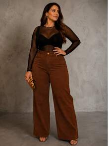 Women's Wide Leg Plus Size Jeans - High Quality - Brown - View 3