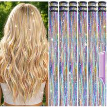 Hair Tinsel Clip In Pack Of 18 Pcs Whimsical Rainbow Hair Accessories 22 Inch Glitter Fairy Hair Tinsel Kit For Women Girls Tinsel Hair Extensions For Party Gatherings Festival (Whimsical Rainbow) - ColorT - View 1