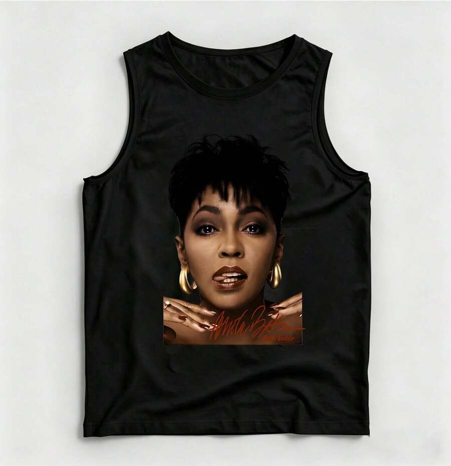 Vintage Anita Baker Big Head T-Shirt Unisex Retro R&B Graphic Tank Top Must-Have For 80s Music Fans Soft Comfy Top Perfect For Concerts Hangouts - 黑色12 - 查看 1