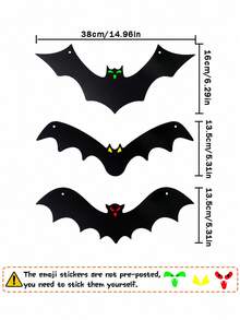 12pcs Halloween Hanging Decor Bats 3D Realistic Scary Large Black Artificial Hanging Flying Bats Yard Sign Outdoor Indoor Lawn Decoration (3 Styles) - Multicolor - View 3