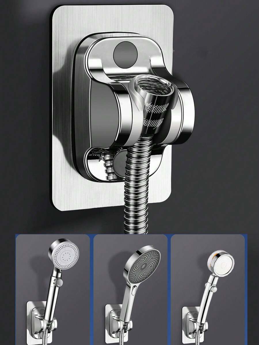 1pc Adjustable Shower Head Holder, No-Drill Wall-Mounted Universal Rain Shower Fixed Base, Bathroom Handheld Shower Storage Rack - Shower Rack - View 1