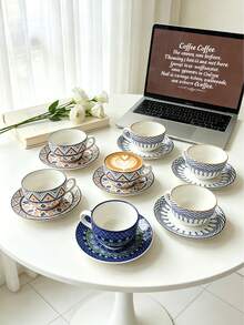 1 Set Boho-Keramik-Kaffeetasse und Untertasse, italienische Espresso-Luxustasse, geeignet für Zuhause, Küche, Café, Tischdekoration und als Geschenk. Perfekt für Home-Café-Ästhetik, minimalistisches Trinkgeschirr, geeignet für Nachmittagstee, italienische Kaffeetasse, Muttertagsgeschenk, Abschlussgeschenk, Sommer-Küchenessentials - Verschiedenfarbig - Übersicht 1