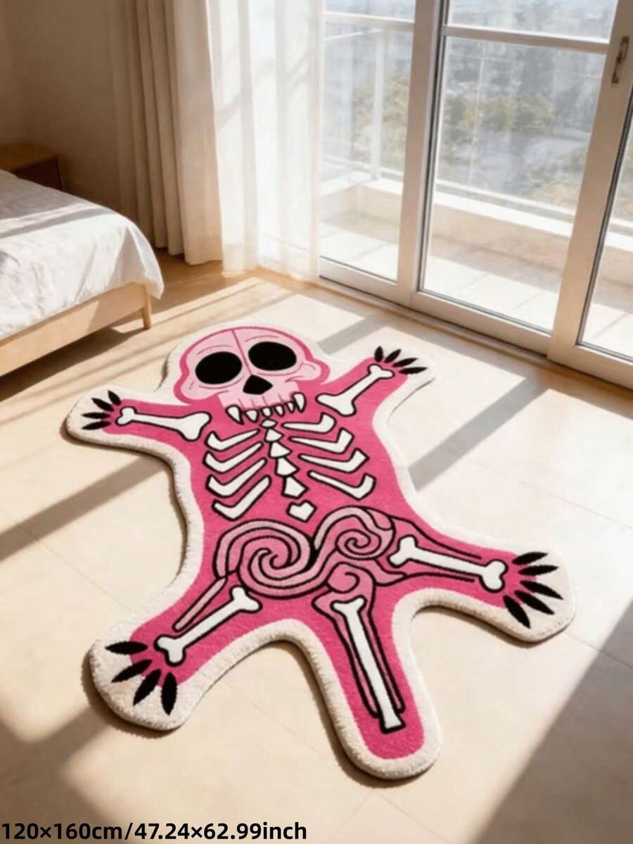 1pc New Halloween Rug - Pink & White Contrast Sweet Cool Skull Bedroom Decor Rug, Niche Funny Living Room Coffee Table Washable Rug, 2026 New - Soft, Super Absorbent, Suitable For Bedroom, Living Room Or Bathroom, Machine Washable, Bathroom Rug, Decor Rug, Bedroom Decor, Small Rug, Rug, Home Decor, Living Room Rug, Living Room Small Rug, Bedroom Rug, Living Room Home Decor - Multicolor - View 1