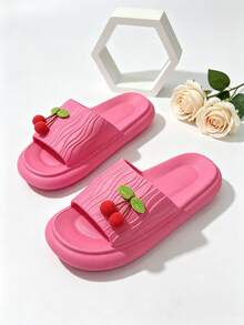 Women's DIY 3D Cherry Slippers, Open Toe EVA Non-Slip Bathroom Slippers, Wide Toe, Soft Comfortable Lightweight, Suitable For Indoor And Outdoor Use - 6787-rose Red - View 7