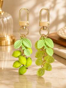 1pc/2pcs Unisex Fresh Lemon Acrylic Beaded Pendant Alloy Painted Leaf Charm Keychain Summer Fresh Bag Pendant - Multicolor - View 7