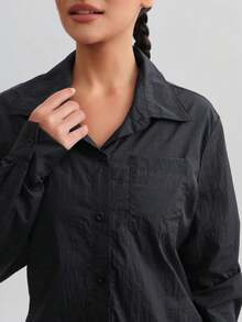 Women's Summer Ice Silk UPF50+ Sun Protection Jacket, UV-Resistant Skin Shirt, Quick-Dry Fashion Printed Outdoor Sports Versatile Shacket Black - Black - View 11