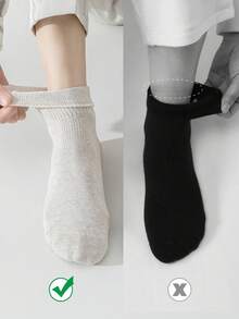 Men's Plus Size Loose Cuff Mid-Calf Cotton Socks, High Elasticity Non-Binding, Suitable For Swollen Feet, Black White Grey Solid Color All-Season Casual Socks - Multicolor - View 3