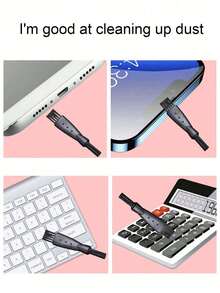 8pcs/Set Cleaning Tools Including Charging Port Brush, Earphone Brush And Dust Removal Sticker, Dustproof Plugs, Compatible With Iphone Cleaner - Black - View 6