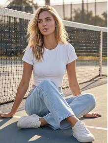 Damen Jeans mit heller Waschung, regulärer Passform und weitem Bein - Helle Waschung - Übersicht 3
