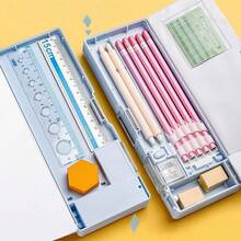 Hasbro 1pc New Year Large Capacity Stationery Storage Box, Student Pencil Case, 3D Cartoon Fun Double Layer Multi-Function Pencil Holder, Cute Student Pencil Storage Box - Multicolor - View 6
