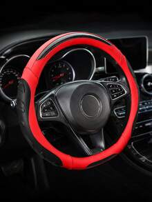Fashion Stitched Carbon Fiber PU Leather Steering Wheel Cover - 3D Perforated Breathable Grip,Comfortable Grip, Anti-Slip Rubber Inner Ring For 37-38cm Wheels, Universal Fit - Carbon Fiber Splicing - View 2