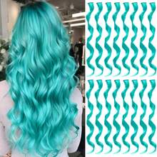 12/16 Pcs Ekstensi Rambut Berwarna Keriting Bergelombang Jepit Rambut Sintetis, Rambut Sorotan Warna untuk Pesta, Rambut Bergaris untuk Wanita, Anak Perempuan, Dewasa, Hadiah Cosplay - MultiWarna - View 8
