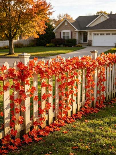 4pcs Artificial Autumn Leaves Garland Maple Leaf Vine Hanging Decor, Suitable For Thanksgiving, Home, Wedding, Fireplace, Party Room, Bedroom, Wall Decoration, Autumn Decor, Halloween Decor