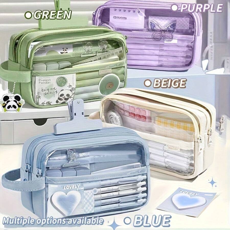 1pc Pencil Case Stationery Bag, Large Capacity Pencil Box, Marker Pen Holder, Portable Stationery Storage Bag, Cosmetic Organizer, Multiple Colors Available, Beautiful And Durable, Suitable For Students, Teenagers, Adults, School And Office Use, Back To School Essential - Rectangular Style - View 1