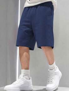 1件大童男孩運動休閒口袋短褲 百慕達內縫長度 春夏秋返校季 - 藏蓝色 - 查看 5