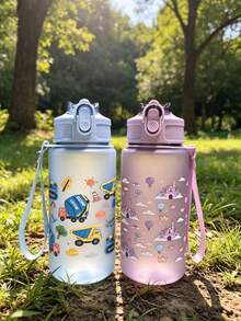 1pc 500ml Kids Water Bottle, Matte Cute Cartoon Anti-Drop Straw Cup, Back To School Kindergarten Water Cup, Portable Leak-Proof Straw Cup, Learning Cup - Multicolor - View 9