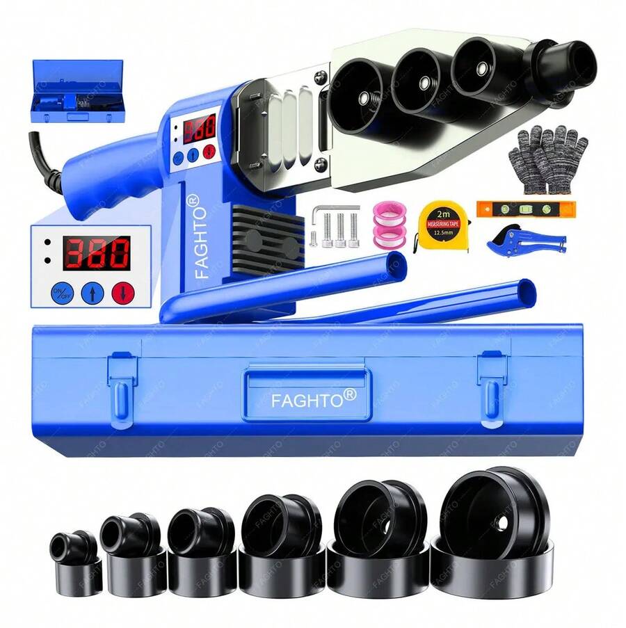Kit Termofusor FAGHTO 1800W con Pantalla LCD para Tuberías de PVC CPVC PPR PE y 12 Dados - Tipo de Enchufe B USA (110-127V) - Ver 1