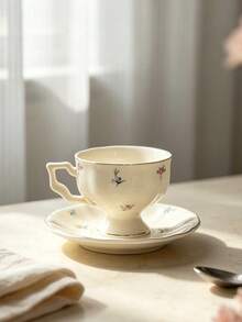 1pc 100ml Ceramic French Espresso Cup & Saucer, Afternoon Tea Coffee Cup, Exquisite Ceramic Coffee Cup & Saucer, Vintage Afternoon Tea Flower Tea Set - Floral - View 12