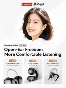 Lenovo SUNYAO Open-Ear Clip-On Bluetooth Headphones: Bluetooth 6.0, Low Latency, ENC Intelligent HD Call Noise Reduction, Long Battery Life, Sweat-Proof For Everyday Use, Stable During Exercise And Fitness, Comfortable For Extended Wear, Compatible With Smartphones And Tablets. - View 2