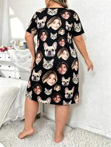 1pc Plus Size Customized Pet Dog/Cat Face Photo Pajama Set, Women's Nightgown Loungewear Personalized Night Dress Gift - Multicolor - View 4