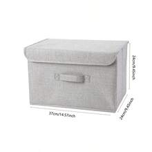 1pc Foldable Linen CD Storage Box, Collapsible Storage Bin With Lid, Toy Organizer Basket, Laundry Hamper - Light Grey - View 8