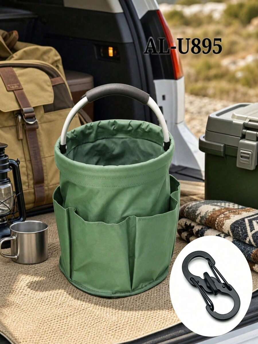 Foldable Outdoor Storage Bucket, Portable Multi-Pocket Tote Bag With Handle And Drawstring Lid, Suitable For Picnic, Camping, Gardening, Travel - Multicolor - View 1