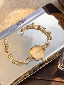 Fashionable Elegant Gold Chain Watch, Square Dial Chain Bracelet Watch, Suitable For Office And Daily Wear - Multicolor - View 11