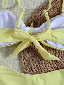 Women's Pale Yellow Starfish Decor Bikini, Sexy Beach Vacation Two Pieces Swimsuit Set, Spring/Summer Style - Multicolor - View 5
