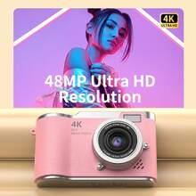 كاميرا رقمية 4K بدقة 48 ميجابكسل للتصوير الفوتوغرافي والفلوق، شاشة قابلة للطي 2.4 بوصة، زووم رقمي 8x، مانع اهتزاز، محمولة، كاميرا بطاقة CCD، مناسبة للمراهقين والسفر والمبتدئين، بطارية 800mAh بعمر طويل - متعدد الألوان - مشاهدة 3
