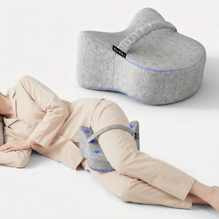 1 pieza Almohada de espuma de memoria para la pierna, diseño aerodinámico con surcos, contorneada a las curvas de la pierna, almohada ergonómica para la rodilla, con correa ajustable para fijar la posición, proporciona soporte para el muslo y la cadera para quienes duermen de lado - Gris - Ver 1