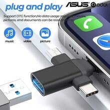 Adaptor ASUS USB ke Lightning Micro USB Type-C (3-in-1) OTG untuk iPhone 17/16/15/14 Pro Max dan Macbook, Mendukung Port Thunderbolt dan iPad 3.0, dan Kompatibel dengan Kamera HUB Samsung S25. - Hitam - View 1